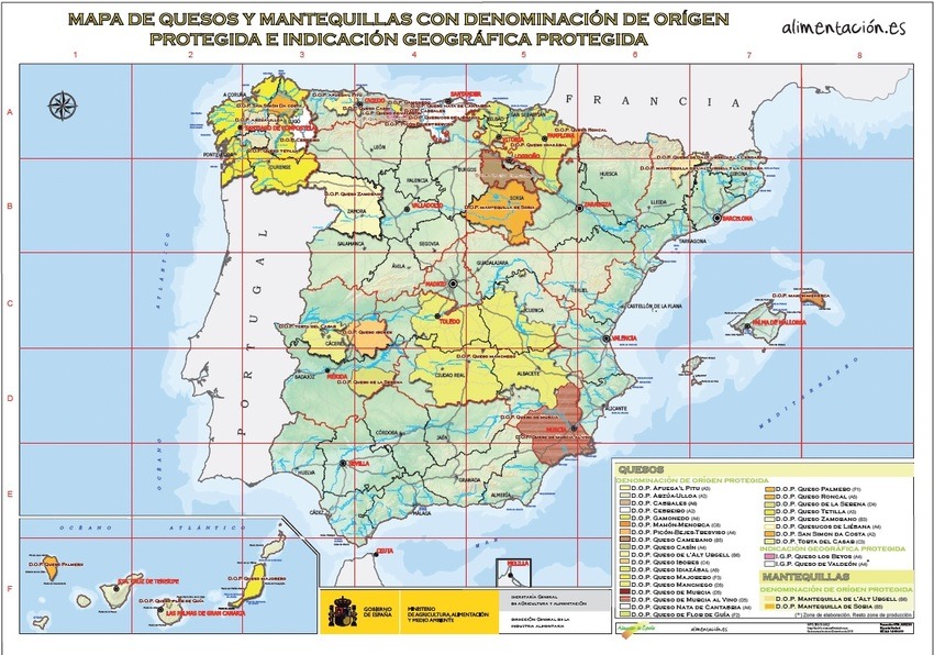 Mapa de quesos con Denominación de Origen Protegido (DOP).