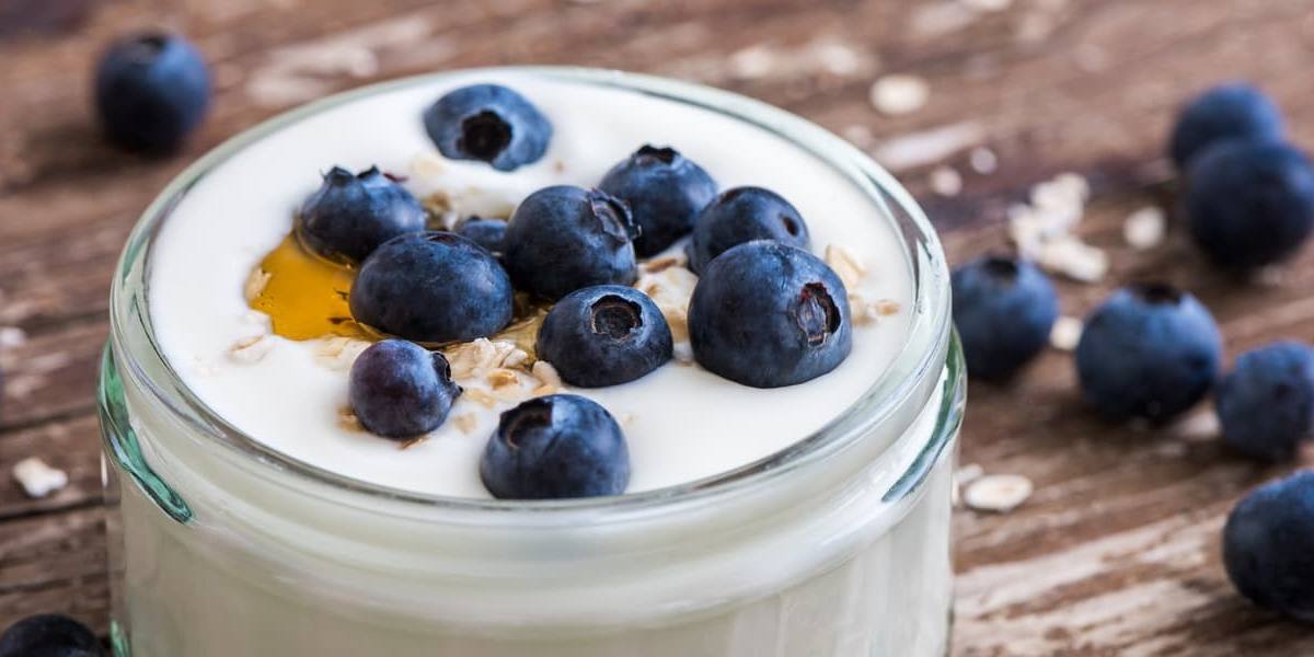 Yogur proteico de arándanos.