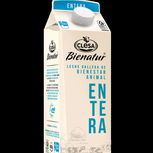 La leche entera de Clesa pertenece a la línea Bienatur, certificada con bienestar animal.