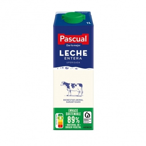 La leche entera Pascual se comercializa únicamente en brik de 1 litro.