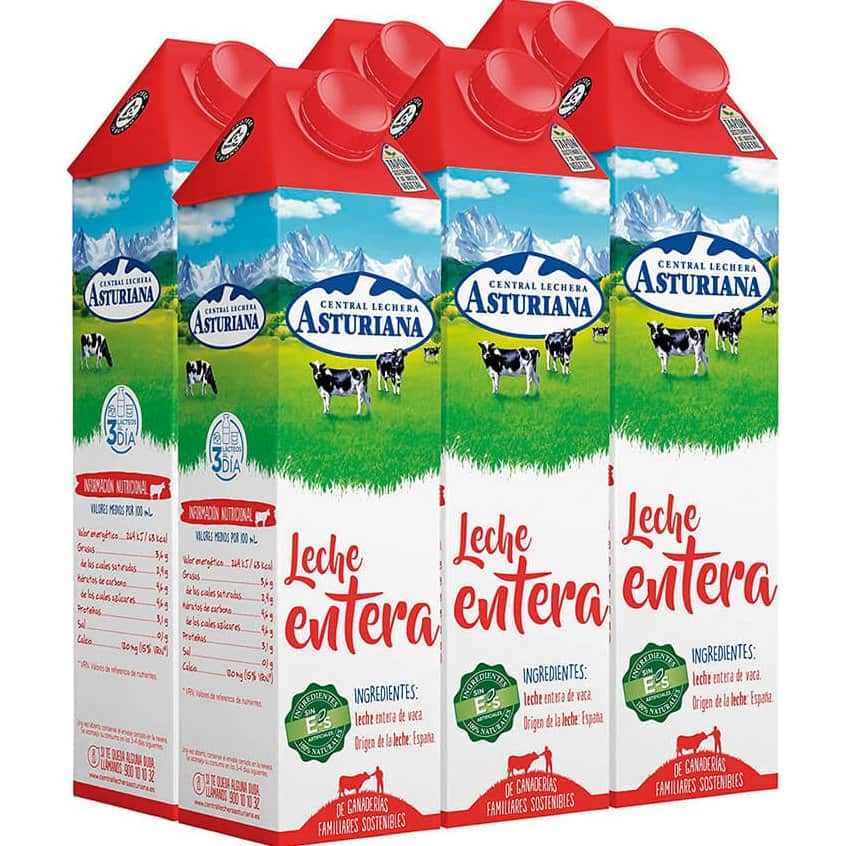 La leche entera de Central Lechera Asturiana no se elabora con E-s artificiales.