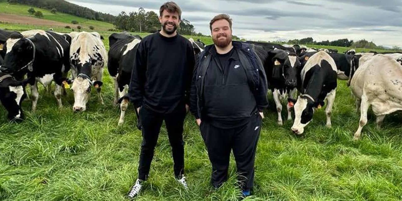Ibai y Piqué junto a las vacas virales durante el rodaje para Central Lechera Asturiana.
