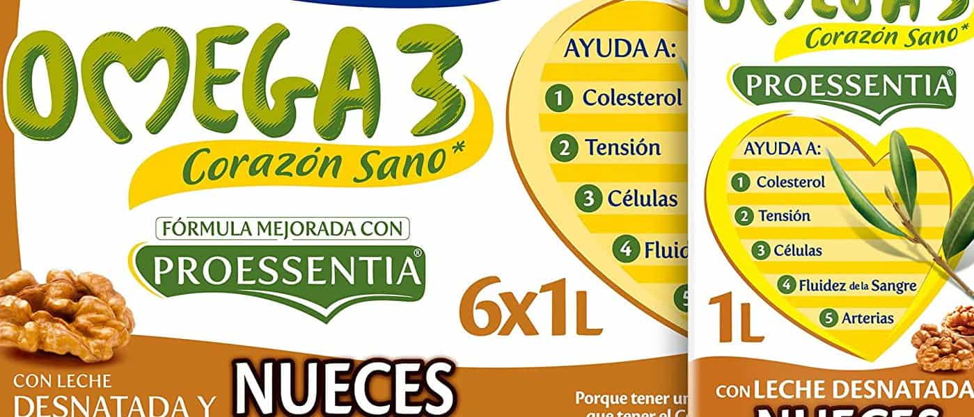 Puleva omega 3 con Proessentia nueces es un producto lácteo con ácidos grasos obtenidos también de frutos secos.