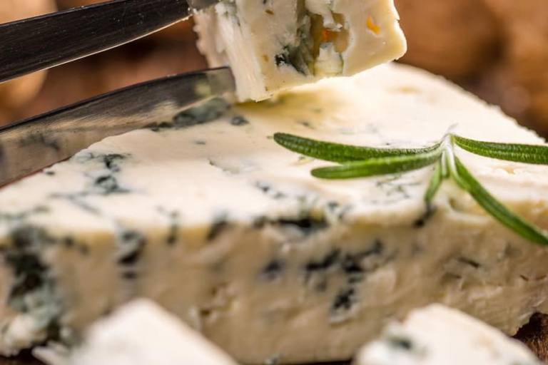 queso roquefort El queso Roquefort recibe sus vetas azules de un moho único.